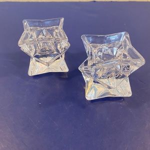 Pair of Glass Candle Stick Holders‎ Square Star
